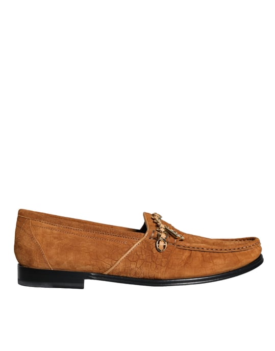 Zapatos Mocasín de Cuero de Terciopelo Marrón con Logo de Dolce & Gabbana - Image 1