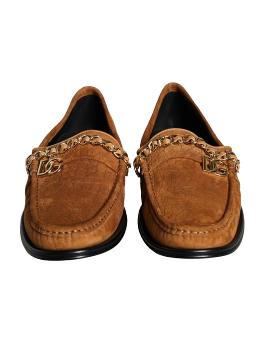 Zapatos Mocasín de Cuero de Terciopelo Marrón con Logo de Dolce & Gabbana - Image 2