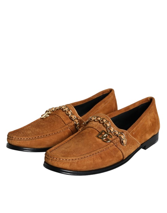 Zapatos Mocasín de Cuero de Terciopelo Marrón con Logo de Dolce & Gabbana - Image 3