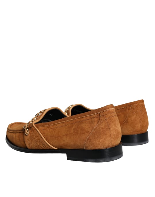 Zapatos Mocasín de Cuero de Terciopelo Marrón con Logo de Dolce & Gabbana - Image 4