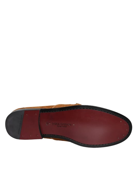 Zapatos Mocasín de Cuero de Terciopelo Marrón con Logo de Dolce & Gabbana - Image 6