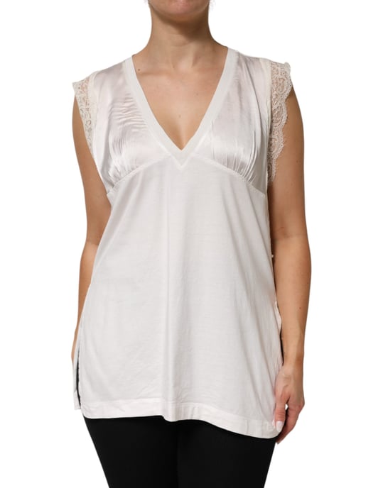 TOP SIN MANGAS DE MEZCLA DE SEDA BLANCA CON ENCAGE Y ESCOTE EN V PARA MUJER PINKO - Image 2