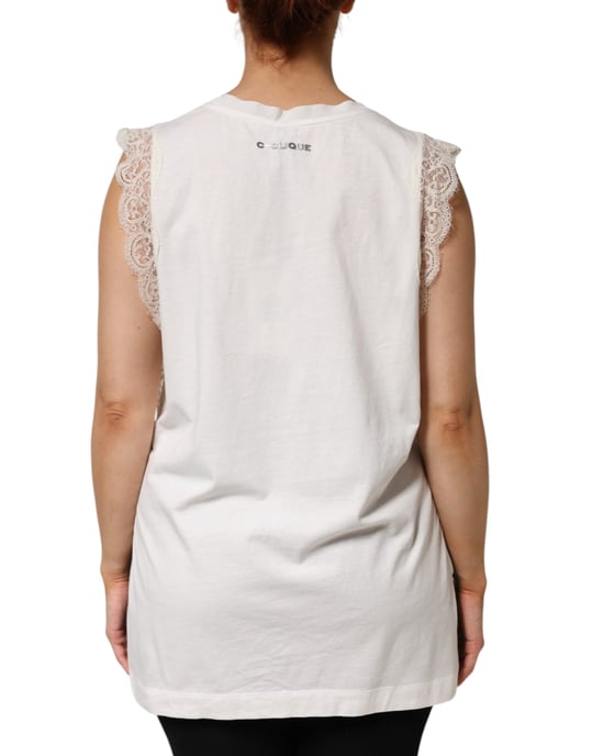 TOP SIN MANGAS DE MEZCLA DE SEDA BLANCA CON ENCAGE Y ESCOTE EN V PARA MUJER PINKO - Image 4