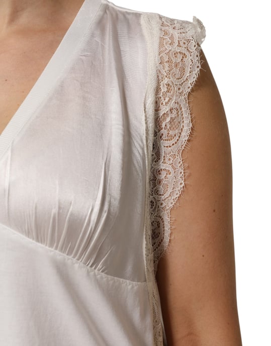 TOP SIN MANGAS DE MEZCLA DE SEDA BLANCA CON ENCAGE Y ESCOTE EN V PARA MUJER PINKO - Image 6