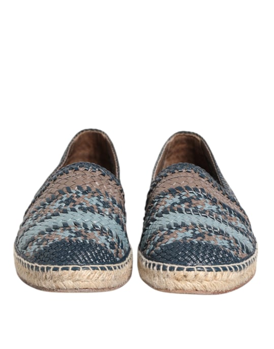Zapatos Espadrilles de Cuero Tejido de Búfalo Azul Gris de Dolce & Gabbana - Image 2