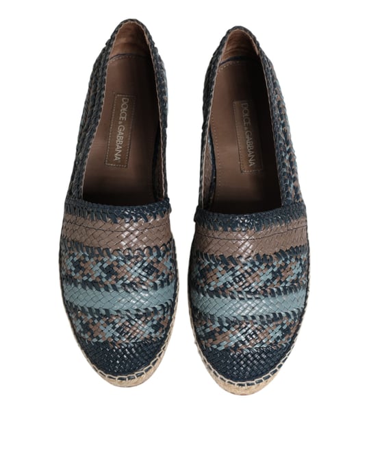 Zapatos Espadrilles de Cuero Tejido de Búfalo Azul Gris de Dolce & Gabbana - Image 3