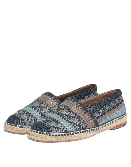 Zapatos Espadrilles de Cuero Tejido de Búfalo Azul Gris de Dolce & Gabbana - Image 4