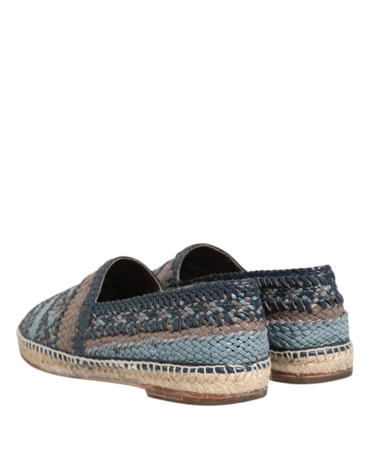 Zapatos Espadrilles de Cuero Tejido de Búfalo Azul Gris de Dolce & Gabbana - Image 5
