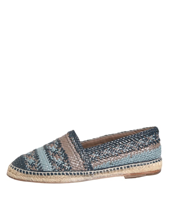 Zapatos Espadrilles de Cuero Tejido de Búfalo Azul Gris de Dolce & Gabbana - Image 6