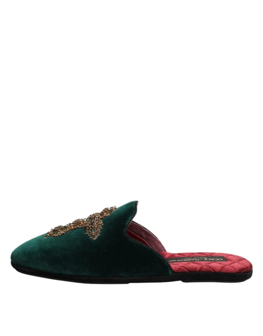 Zapatillas de terciopelo verde Dolce & Gabbana con embellishments cruzados - Image 6