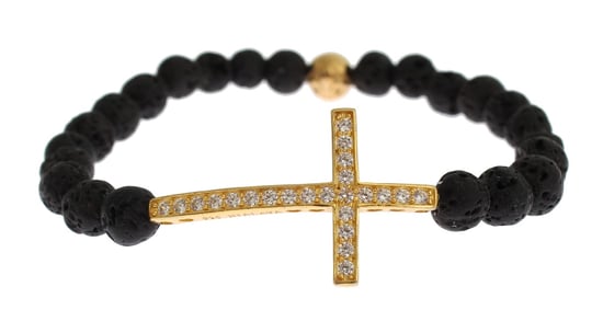 Pulsera Nialaya de Piedra de Lava con Cruz de CZ Clara en Oro y Plata de Ley 925 - Image 3