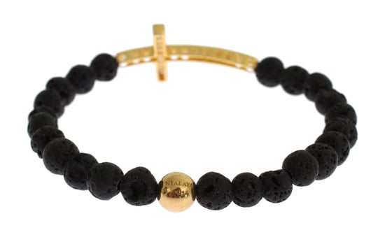 Pulsera Nialaya de Piedra de Lava con Cruz de CZ Clara en Oro y Plata de Ley 925 - Image 4