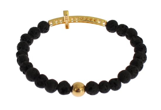 Pulsera Nialaya de Piedra de Lava con Cruz de CZ Clara en Oro y Plata de Ley 925 - Image 5