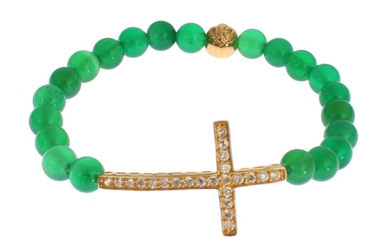 Pulsera de plata 925 con cruz de oro y CZ de jade Nialaya - Image 2