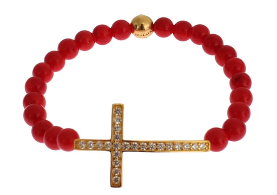 Pulsera de Plata 925 con Cruz de CZ en Oro y Coral Rojo Nialaya - Image 2
