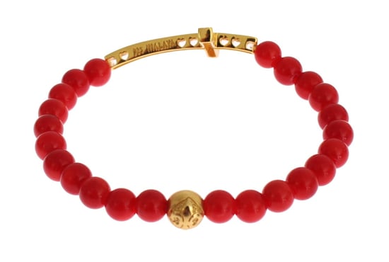 Pulsera de Plata 925 con Cruz de CZ en Oro y Coral Rojo Nialaya - Image 5