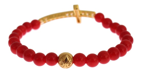 Pulsera de Plata 925 con Cruz de CZ en Oro y Coral Rojo Nialaya - Image 6