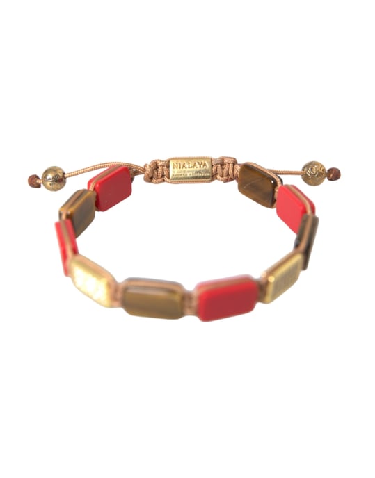 Pulsera para hombres Nialaya de ojo de tigre, coral rojo y plata 925 - Image 3