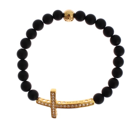 Pulsera de Plata 925 con Cruz de CZ en Oro y Piedra Ónix Mate Nialaya - Image 1