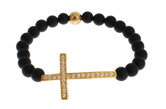 Pulsera de Plata 925 con Cruz de CZ en Oro y Piedra Ónix Mate Nialaya - Image 2