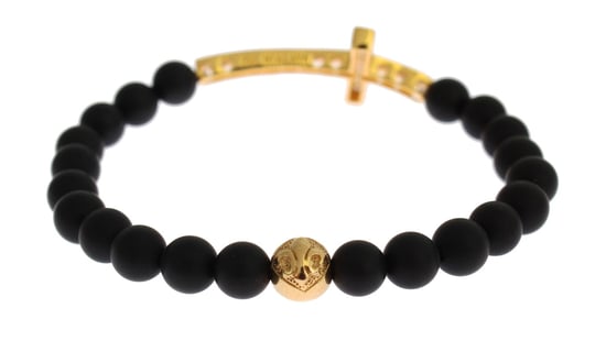 Pulsera de Plata 925 con Cruz de CZ en Oro y Piedra Ónix Mate Nialaya - Image 5