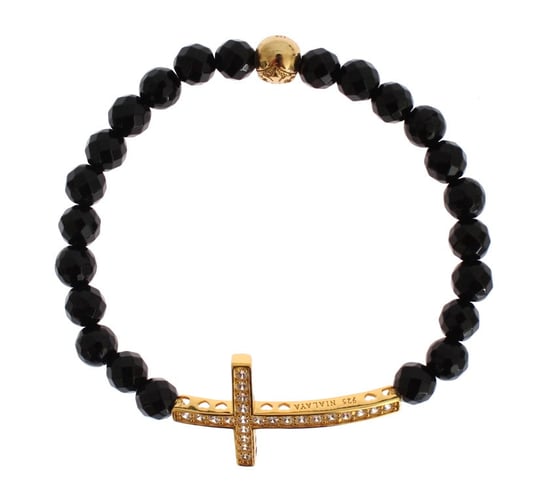 Pulsera de plata 925 con cruz de CZ dorada de piedra ágata Nialaya - Image 1