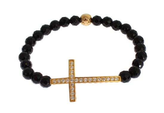 Pulsera de plata 925 con cruz de CZ dorada de piedra ágata Nialaya - Image 2