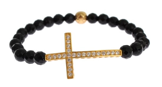 Pulsera de plata 925 con cruz de CZ dorada de piedra ágata Nialaya - Image 3