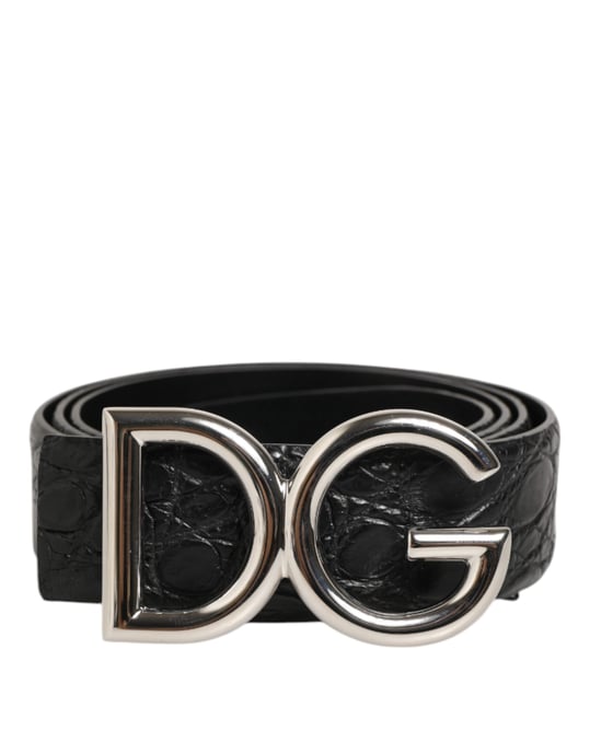Cinturón de Piel Exótica Negra con Hebilla Logo DG de Dolce & Gabbana - Image 2