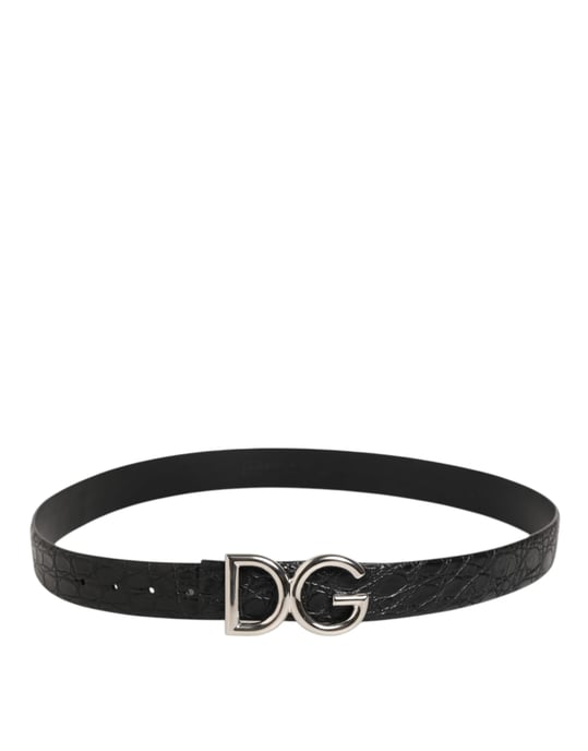 Cinturón de Piel Exótica Negra con Hebilla Logo DG de Dolce & Gabbana - Image 4
