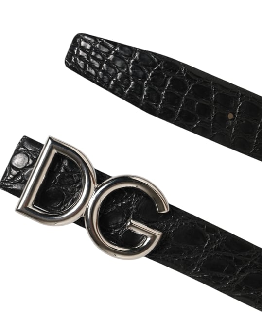 Cinturón de Piel Exótica Negra con Hebilla Logo DG de Dolce & Gabbana - Image 5