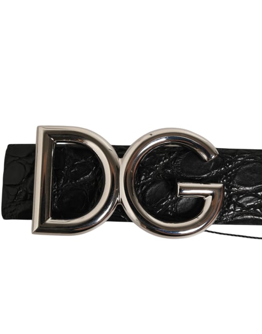 Cinturón de Piel Exótica Negra con Hebilla Logo DG de Dolce & Gabbana - Image 6