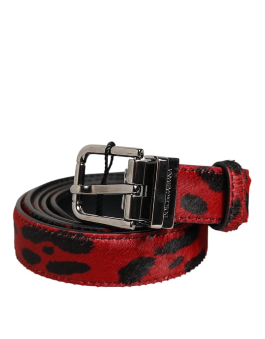 Cinturón para hombre Dolce & Gabbana de piel de pony rojo y negro con hebilla de metal - Image 2