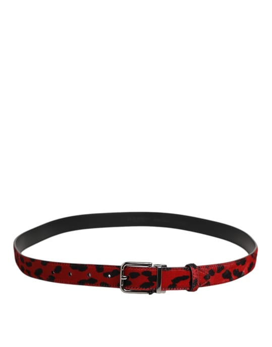 Cinturón para hombre Dolce & Gabbana de piel de pony rojo y negro con hebilla de metal - Image 4