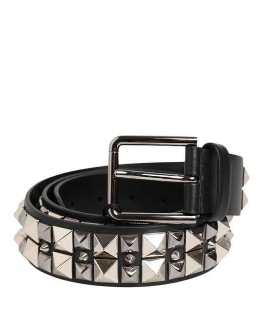 Cinturón de Cuero de Ternera Negro con Tachuelas y Hebilla de Plata de Dolce & Gabbana - Image 2