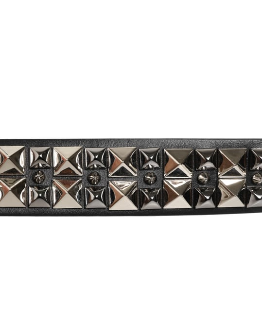Cinturón de Cuero de Ternera Negro con Tachuelas y Hebilla de Plata de Dolce & Gabbana - Image 5