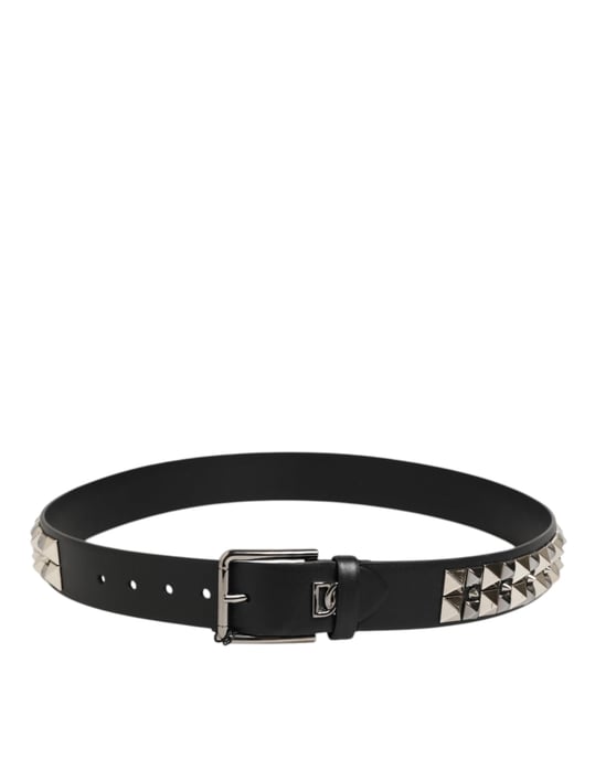 Cinturón de Cuero de Ternera Negro con Tachuelas y Hebilla de Plata de Dolce & Gabbana - Image 6