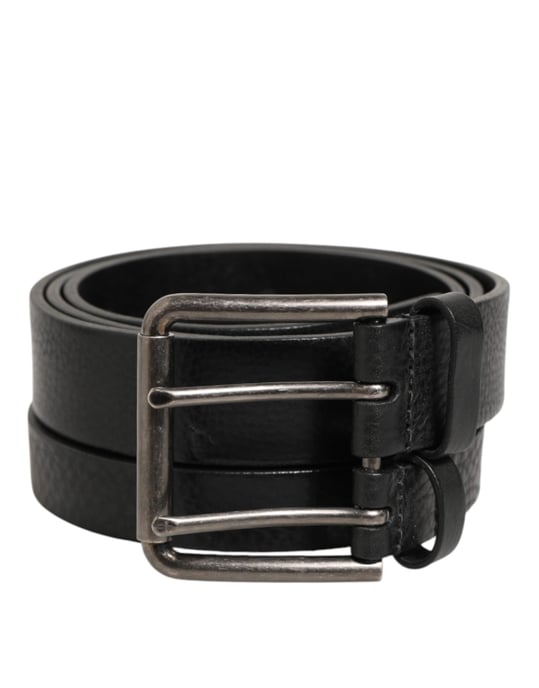 Cinturón de Cuero Negro con Doble Correa y Hebilla Plateada de Dolce & Gabbana - Image 1