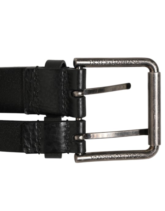 Cinturón de Cuero Negro con Doble Correa y Hebilla Plateada de Dolce & Gabbana - Image 3