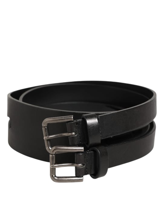 Cinturón de cuero negro con doble hebilla plateada de Dolce & Gabbana - Image 2