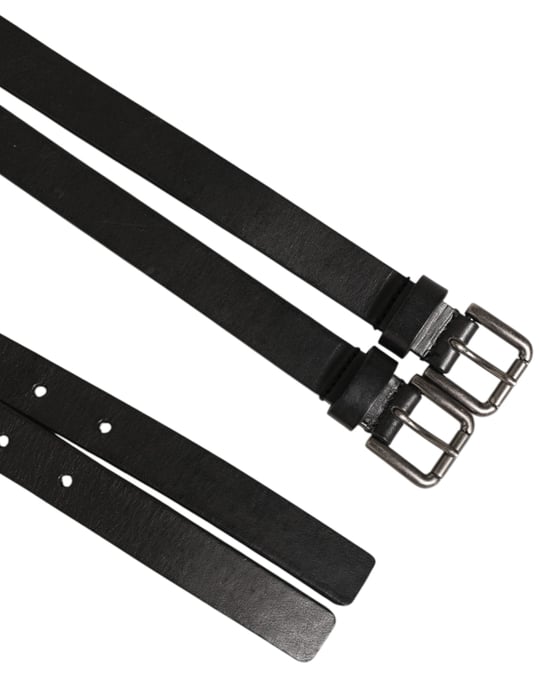 Cinturón de cuero negro con doble hebilla plateada de Dolce & Gabbana - Image 3