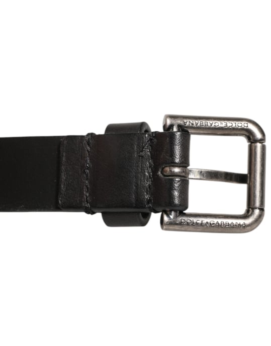 Cinturón de cuero negro con doble hebilla plateada de Dolce & Gabbana - Image 5
