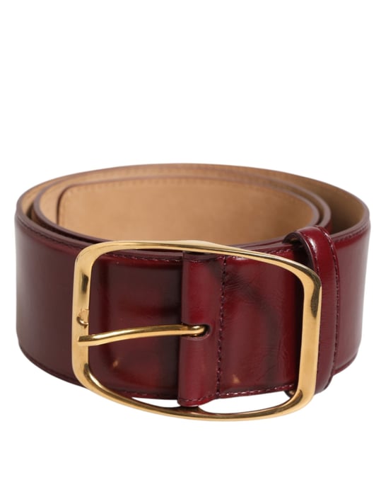 Cinturón de Mujer Dolce & Gabbana de Cuero Burdeos con Hebilla de Metal Dorado - Image 2