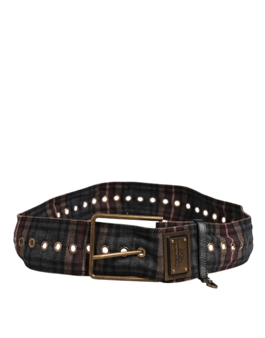 Cinturón de Hebilla de Latón con Placa de Logo de Tela a Cuadros Dolce & Gabbana - Image 4