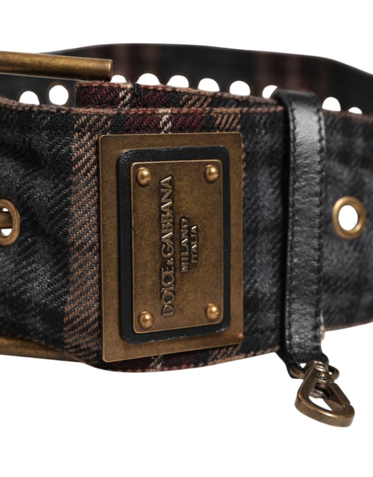 Cinturón de Hebilla de Latón con Placa de Logo de Tela a Cuadros Dolce & Gabbana - Image 5