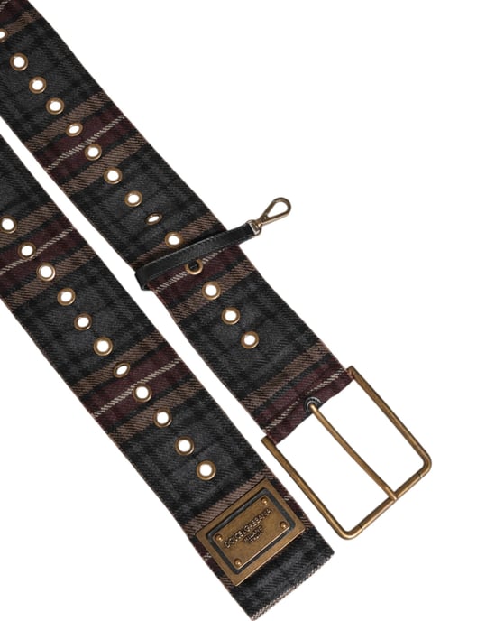 Cinturón de Hebilla de Latón con Placa de Logo de Tela a Cuadros Dolce & Gabbana - Image 6