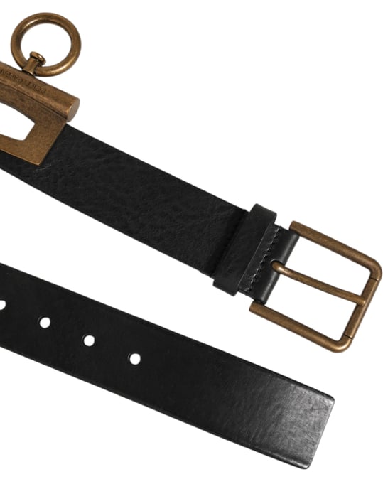 Cinturón de Cuero Negro con Anillos Laterales y Hebilla de Latón de Dolce & Gabbana - Image 4