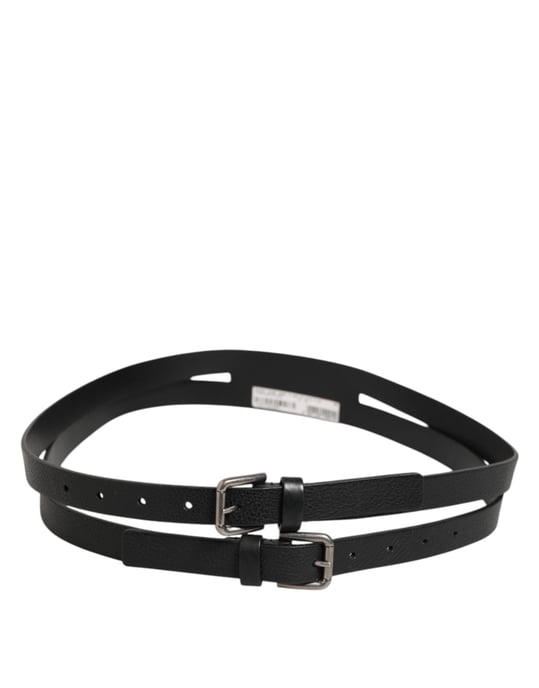 Cinturón de Cuero Negro con Doble Correa y Hebilla Dorada de Dolce & Gabbana - Image 4