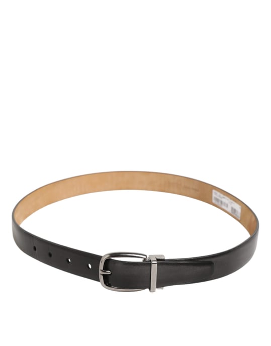 Cinturón de Cuero Negro Clásico con Hebilla en Tono Plateado de Dolce & Gabbana - Image 5