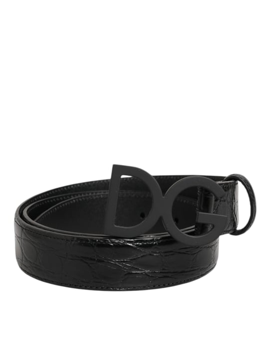 Cinturón de cuero exótico negro con hebilla de metal y logo de Dolce & Gabbana - Image 2